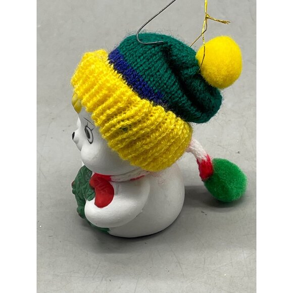 GIFTCO Snow Bells Porcelain Bear Bell Ornament Yellow n Green Knit Hat Xmas 3.5" - Picture 5 of 7